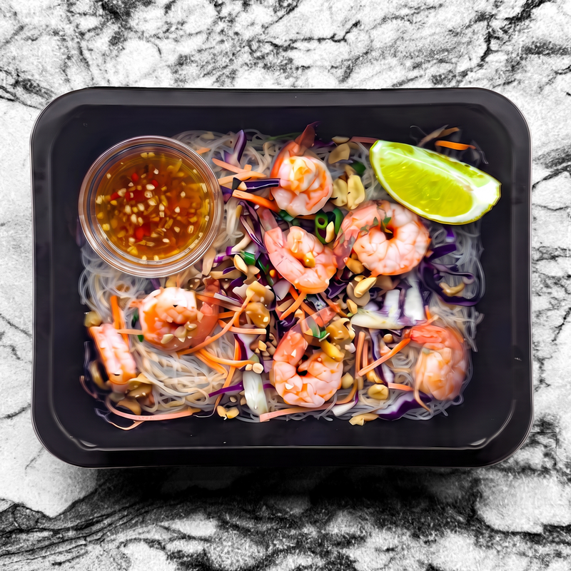 Salade de scampis, vermicelles de riz, mangue, cacahuète, sauce nuoc-mâm